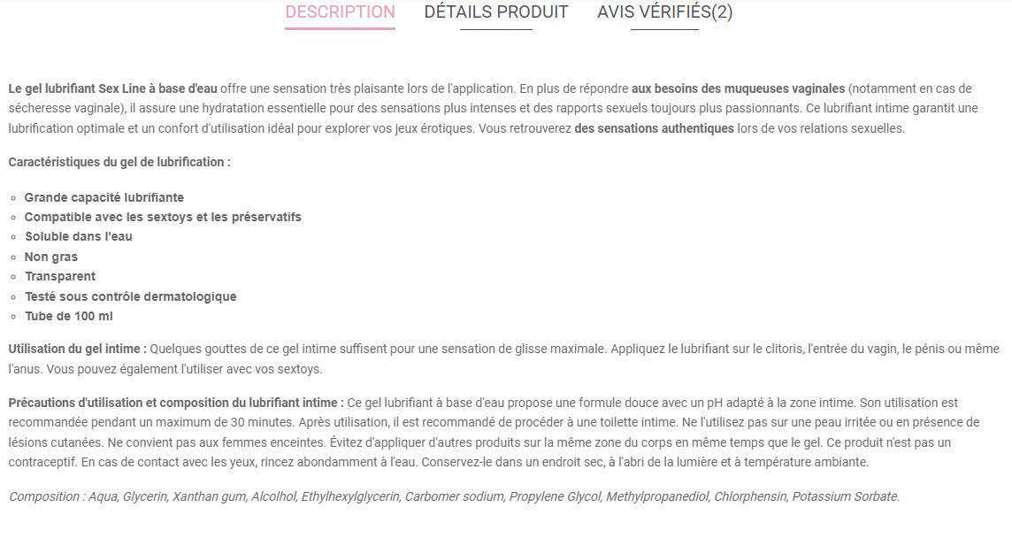 Lubrifiant Base Eau Sexline 100ml