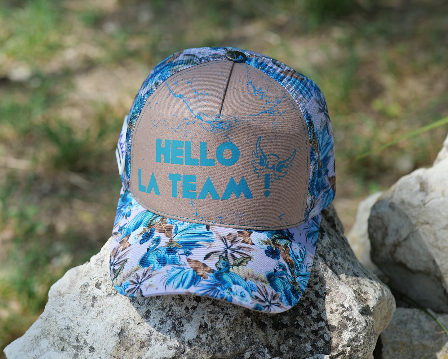 Casquette Collector Bleue Beige HELLO LA TEAM !